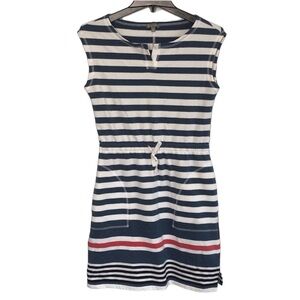 TALBOTS | Red White Blue Striped Drawstring Tie Waist Summer Dress Sleeveless